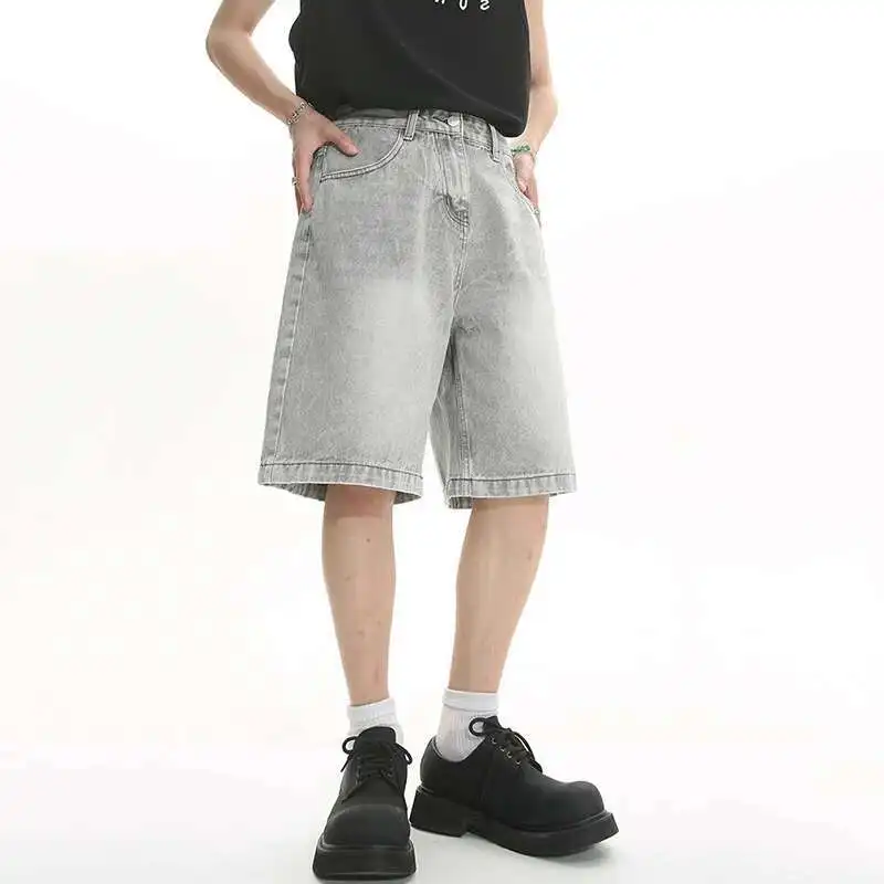 LUZHEN Summer Men Casual Shorts Loose Jeans High Mid Waist Fashion Knee Lenght Denim Short Pants Vintage Washed Male New LZ9723