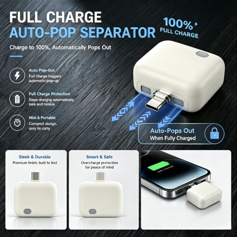 High-Power Auto Pop-Out Charger with Overcharge Protection and USB-C Adapter