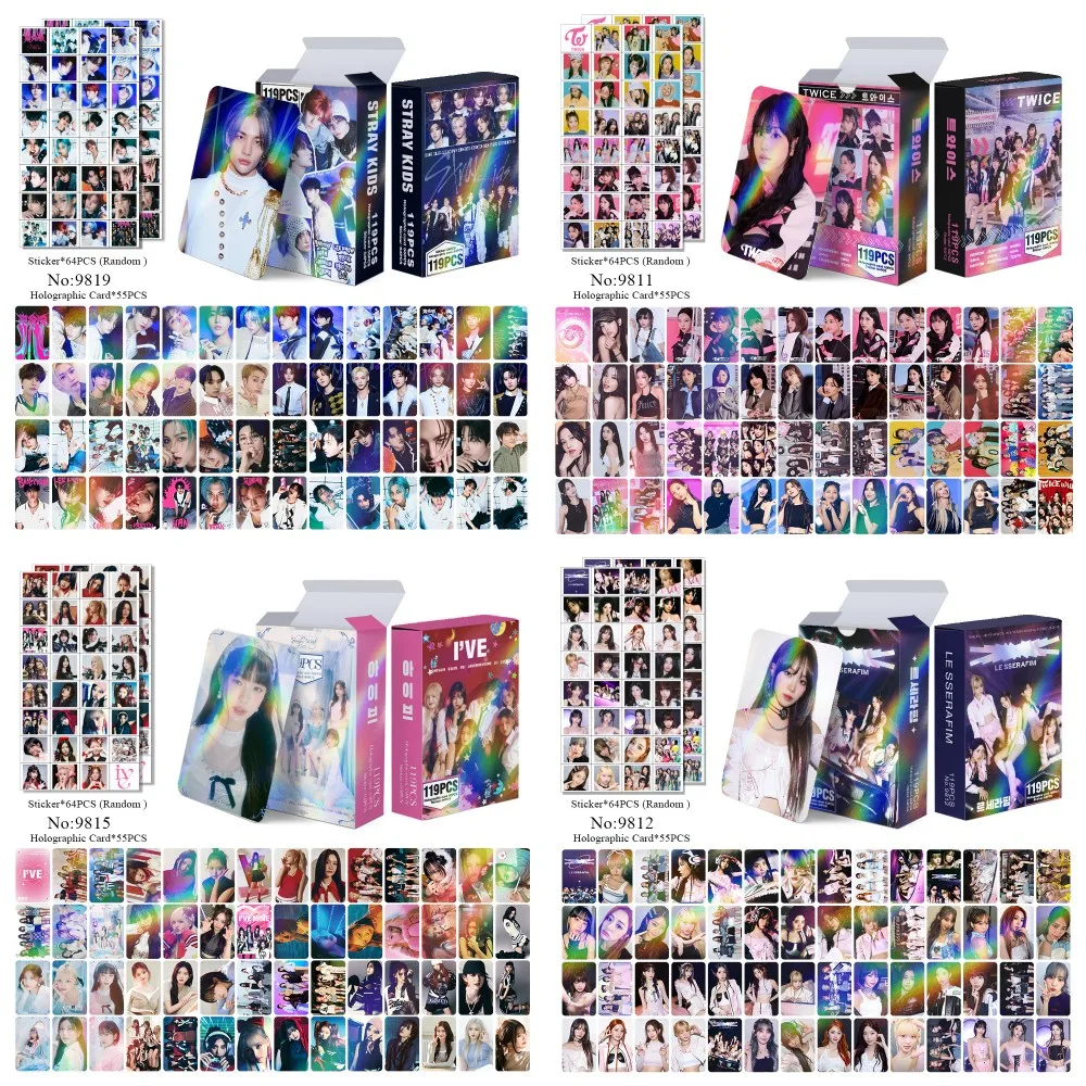 

119Pcs/Set KPOP TWICE Stray Kids IVE Boxed Laser Lomo Cards Stickers LE SSERAFIM YUQI ITZY Photocard Decorative Decals Fans Gift