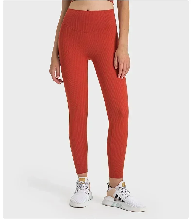 Lemon Align High Waist Sport Leggings Nude Ribbed No-awkwardness Yoga Tight Pants Lift Hip Fitness Exercise Pants Women Clothing