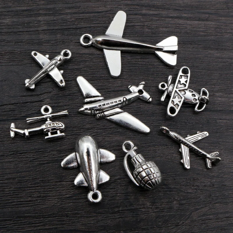 New Fashion Antique Silver Plated Airplane Grenade Helicopter