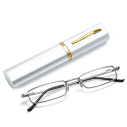 Portable Ultra - Light Anti - Blue Light Reading Glasses with Elegant Protective Case - +100 (Silver)