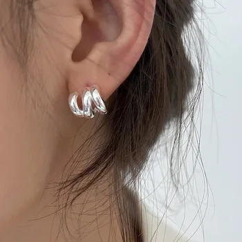 925 Sterling Silver Vintage Gold Cross Lines Earrings For Women Trendy Earring Jewelry Prevent Allergy Party Accessories G