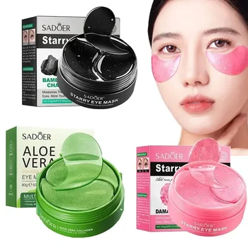 아이 마스크 대나무 숯 아이 패치, 주름 방지, 노화 방지 리프트, 다크 서클 콜라겐 제거, 눈 밑 피부 관리, 60 개