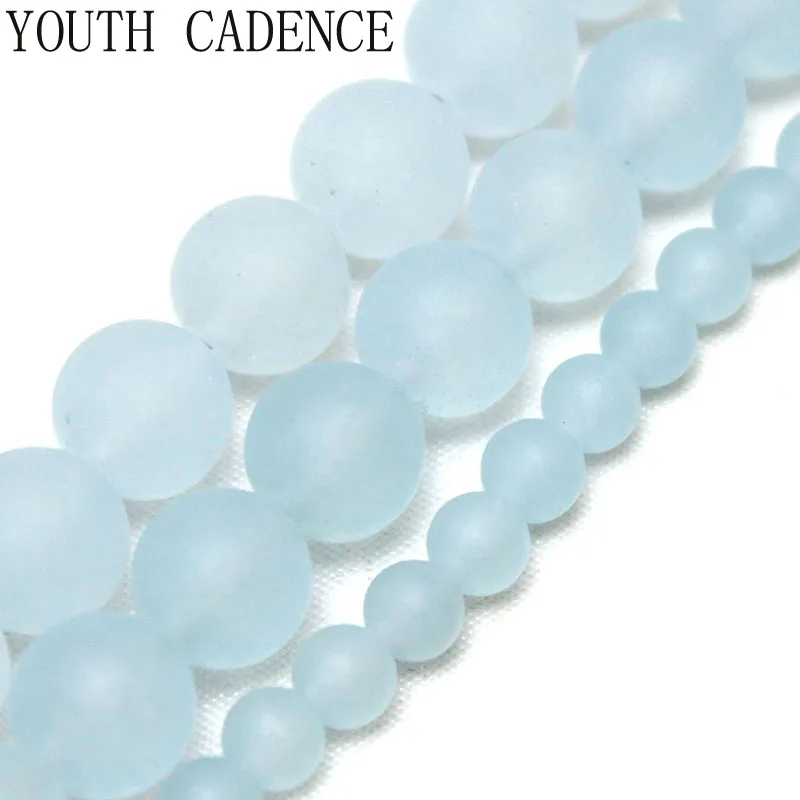 

Natural Stone Matte Grey Blue Chalcedony Round Loose Beads 15" Strand 4 6 8 10 12MM Pick Size For Jewelry Making DIY Bracelet