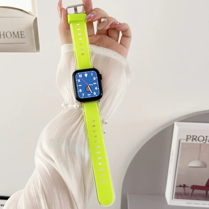 

Soft Silicone Band For Apple Watch Ultra 49mm 41mm 45mm Sense Transparent Clear Jelly Bracelet For Iwatch 9 8 7 3 4 5 2SE Strap