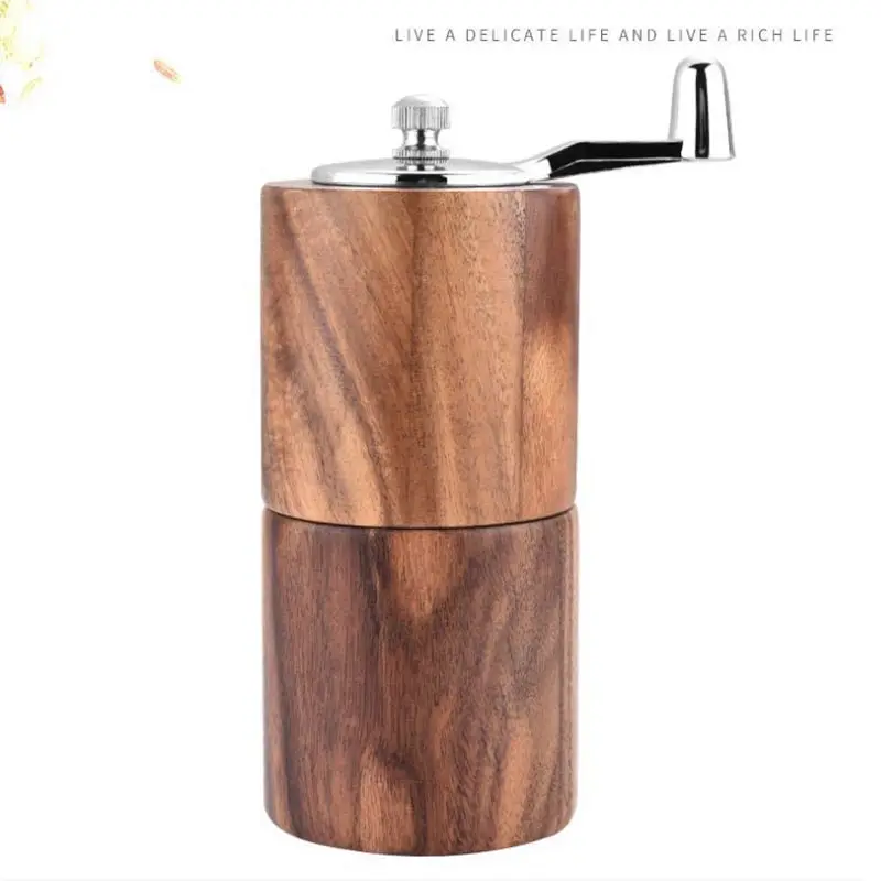 Manual Pepper Mill and Salt Pot Hand Grinder, Acacia Wood Pepper Mill Set, Spice Salt Grinder, Ceramic Core Seasoning Bottle