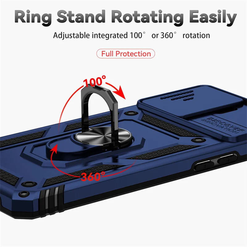 Shockproof Armor Case with Magnet Ring Holder and Side Camera Lens Protection