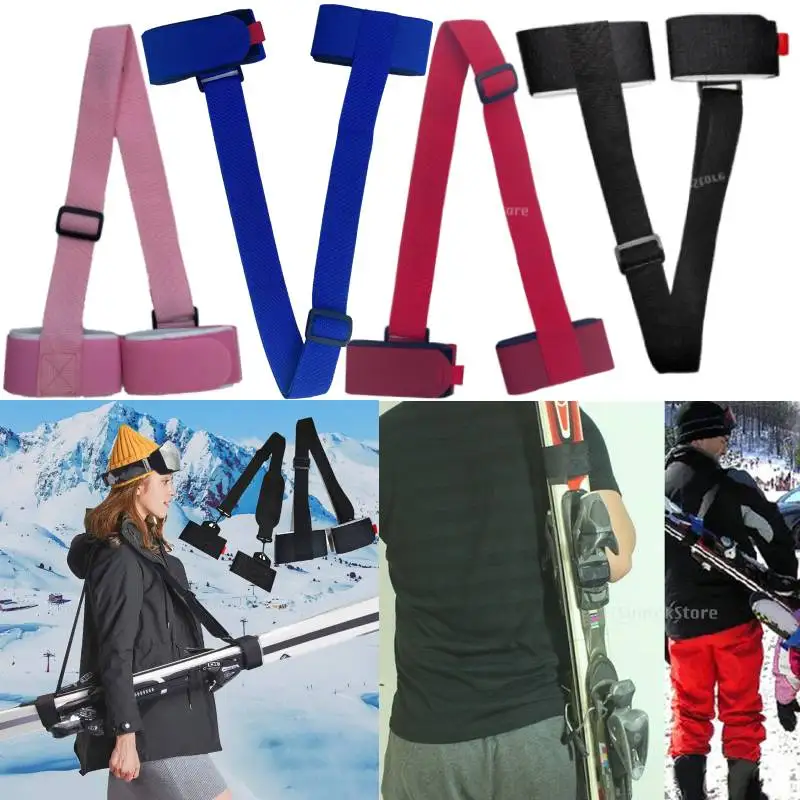 Skiing Pole Shoulder Hand Carrier Lash Handle Straps Adjustable Buck Hook Loop Protecting Black Nylon Ski Handle Strap Bag ski handle straps