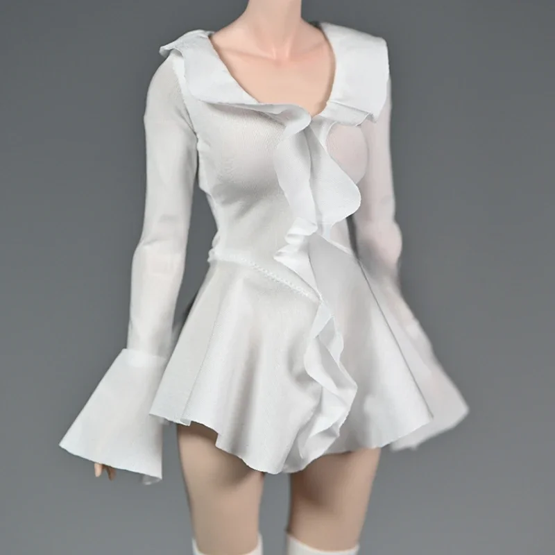 1/6 weibliche weiße schlichte Lotusblatt Spitzenkleid Soldaten Kleidung Modell für 12 Zoll Actionfiguren Zubehör Körper DIY – Detail 1