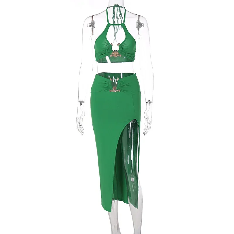 Beach Outings 2024 Dress for Summer The and Sea New Backless Bind Vest Pocket Skirt Female Leisure Suit Solid Polyester Bathing