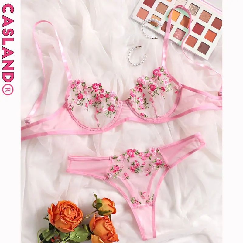 2 Pieces set Bra Sets For Women Elegant Soutien Gorge Femme Embroidery  Floral Transparent Bralette Honey Moon Sexy Lingerie Bras