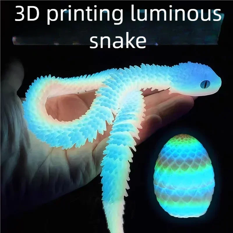 3D 프린팅된 발광 뱀 알 바이퍼 뱀 관절 가동 시뮬레이션 소형 뱀 모델 창의적인 어린이 장난감 장식품