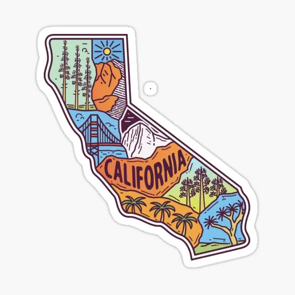 

An Artwork Of The State California By Re 5PCS Stickers for Water Bottles Cute Cartoon Art Car Laptop Print Funny Decor