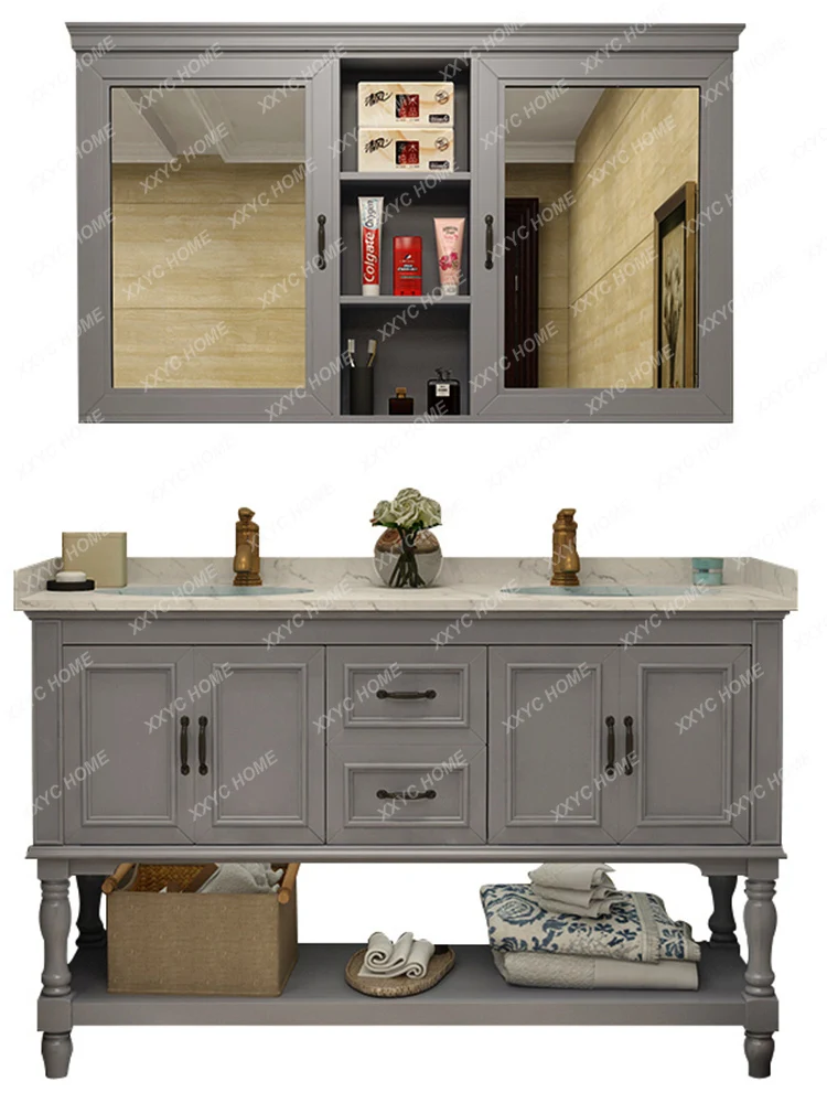 

Bathroom Cabinet Combination Simple Modern Face Wash Wash Basin Mediterranean Gray Floor Double Basin Washstand