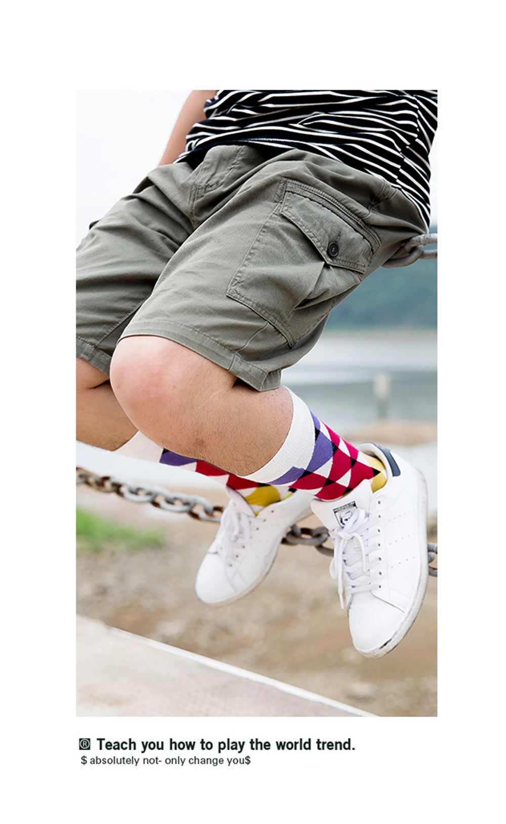 Neue Männer Kunst Harajuku Jacquard Crew Straße Abstrakte Geometrie Hahn Blätter Pfeil Welligkeit Hip Hop Business Glücklich Socken Dropship – Detail 8