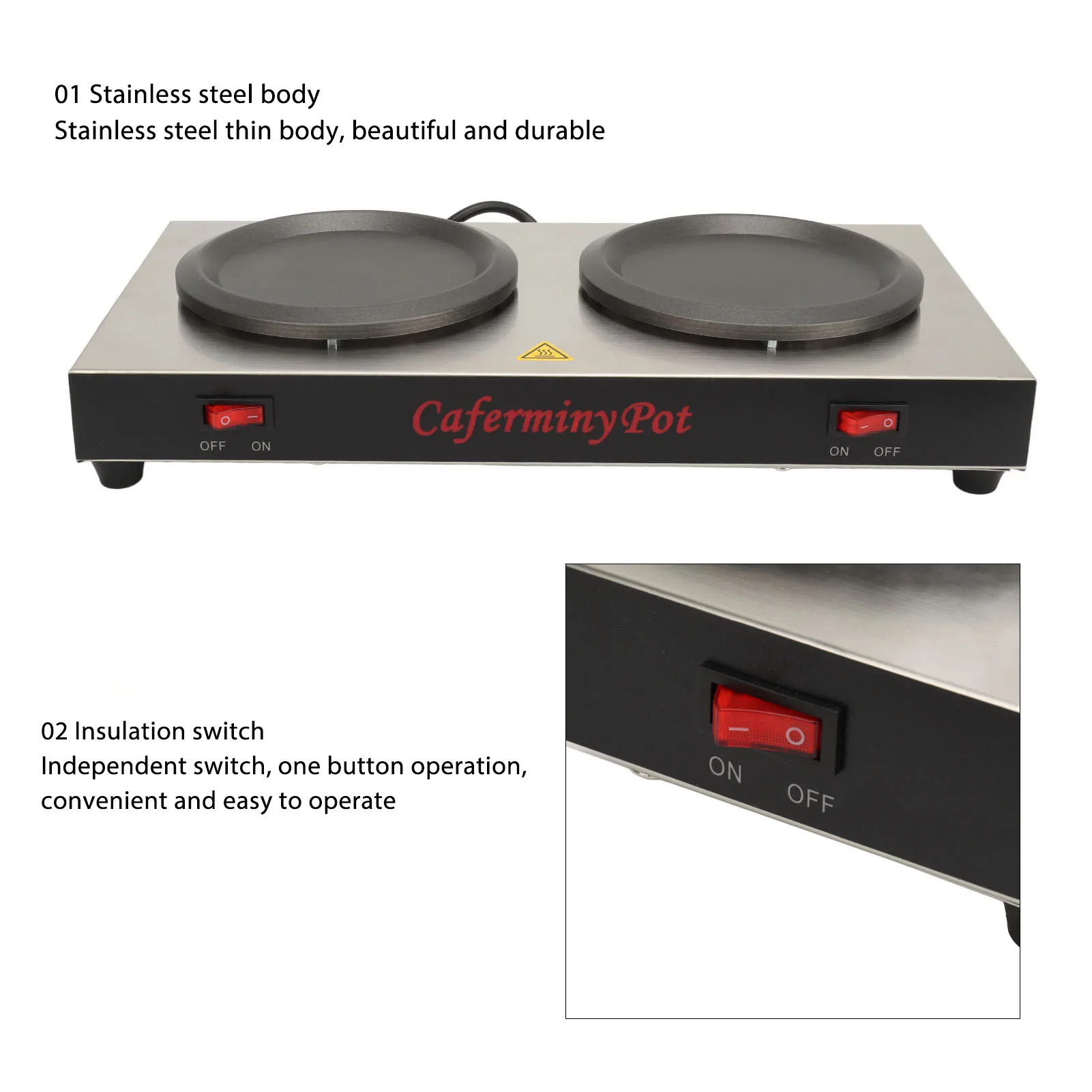 Double Coffee Warmer Commercial Coffee Pot Warmer Double Hot Plate Stainless Steel Portable Standard Decanter for Cafe Br
