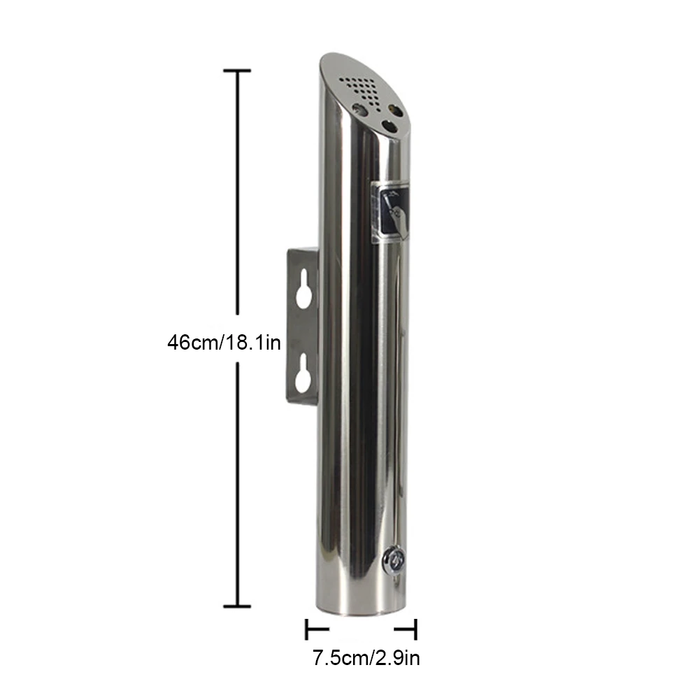 Wall Mounted Cylinder Cigarette Ash Bin Stainless Steel Outside Wall Ashtray Waterproof for Mall Hotel Elevator Entrance