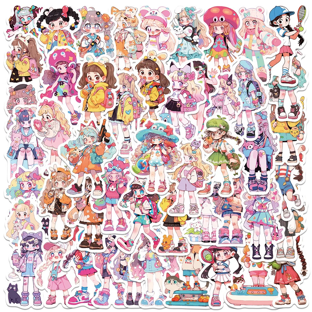 50pcs Cute Cartoon Anime Sweet Girls Stickers Decals For Luggage Laptop Water Bottle Phone Waterproof Graffiti Vinyl Decals