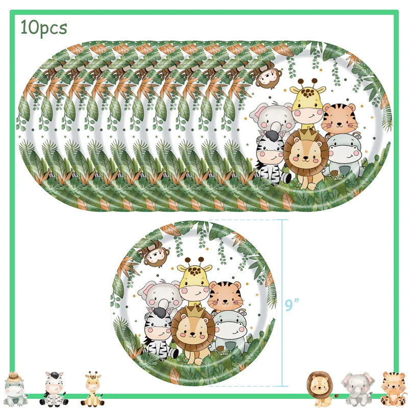 thumbnail image 1 of Decoraciones para fiestas de cumpleaños con animales de la jungla Wild One Woodland Safari Platos de papel Vasos Servilletas Globos Suministros para baby shower para niños, 1 of 5