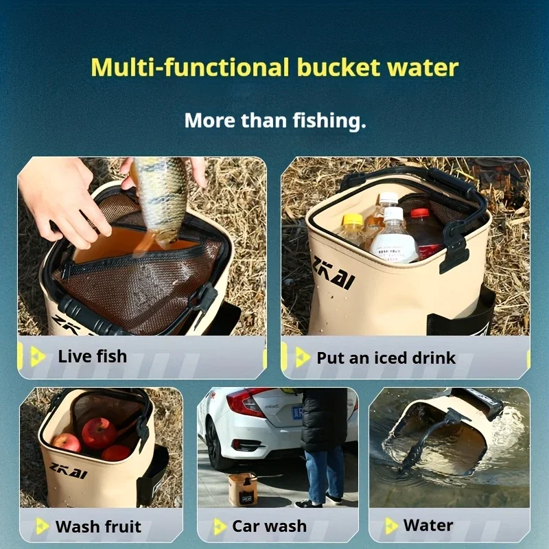8L/13L Foldable Fishing Bucket Multi-Purpose Collapsible  Portable Handheld Bucket With Lid for Outdoor Camping Picnic