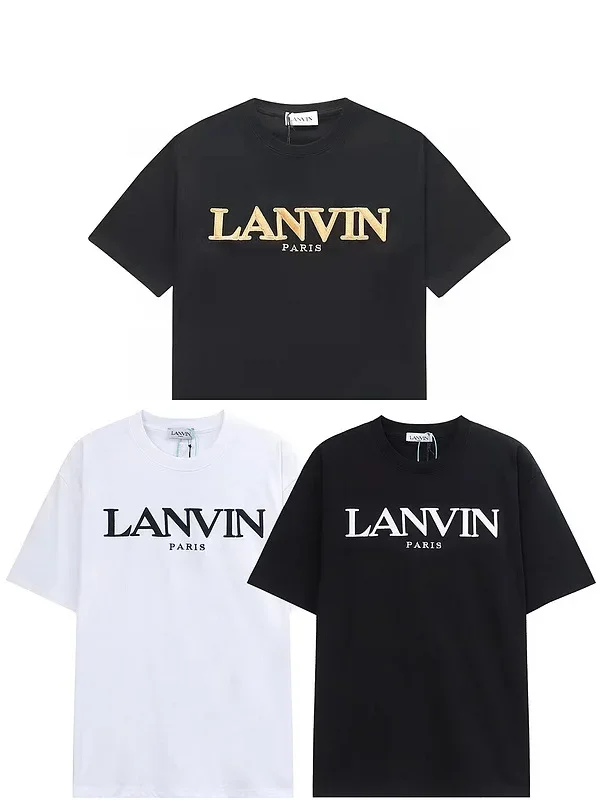 

2024 Высококачественная универсальная Повседневная футболка LANVIN с надписью и логотипом для мужчин и женщин