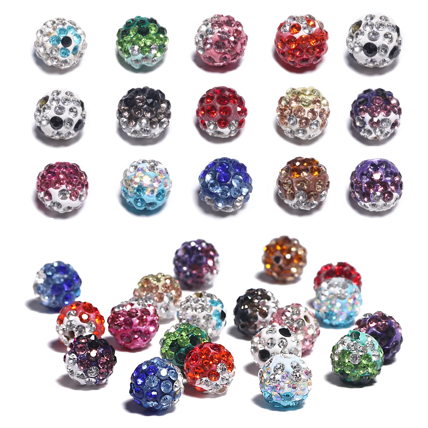 

10pcs/Lot Rhinestone Crystal Ball Beads Polymer Clay Glitter Micro Pave Loose Spacer Beads for Jewelry Making DIY Accessories