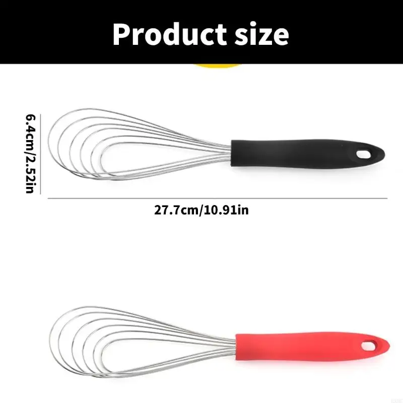 New Stainless Steel Whisk Flat Silicone Handle Eggs Beater Practical Cream Whipper