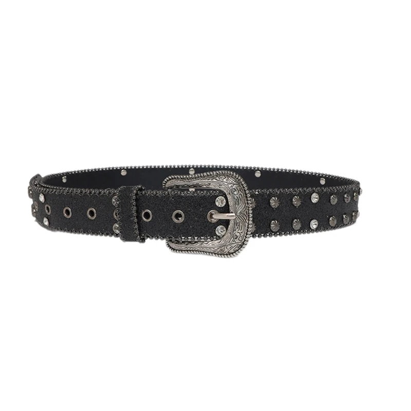 

Full Sequins Adult Waist Belt Delicate Waist Belt Fashion PU Belts Embossed Adjust Pin Buckle Belts for Nightclub