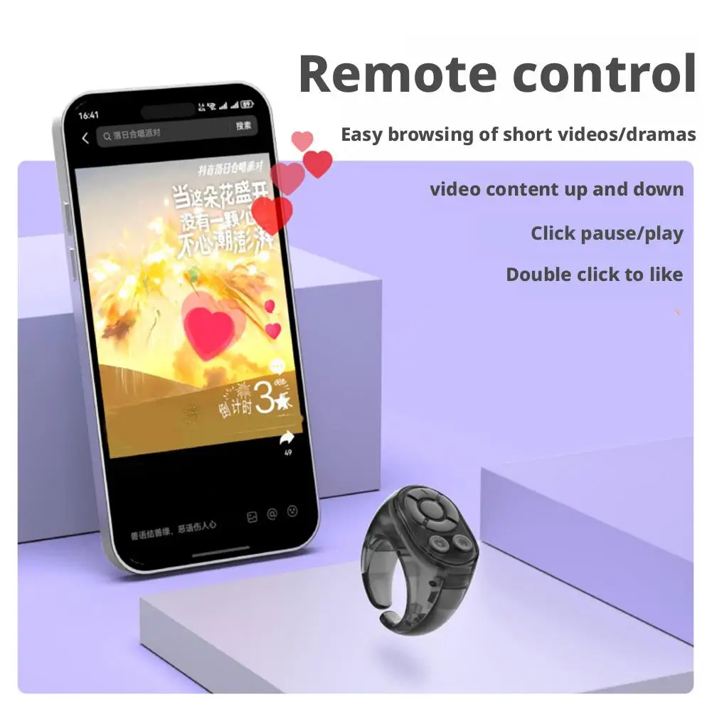 원격 제어 기능 호환 리모컨은 iPhone iPad에 적합합니다. 블루투스 페이지 넘김 링 롤러 카메라 모두