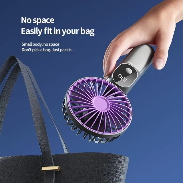 Portable USB Fan 6 Speed Digital Display Foldable 3-in-1 Handheld Neck Desk Fan for Outdoor Travel Home Office Cooling 4