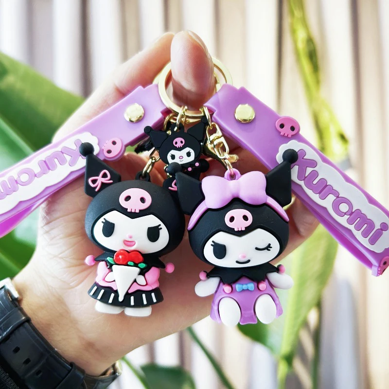 

Брелок для ключей Sanrio Kuromi, милый мультяшный кукла куроми, автомобильный брелок, украшение для школьного портфеля, аксессуары, подарочные украшения