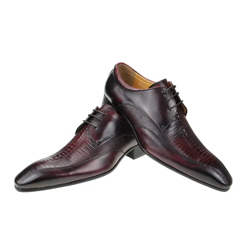 Derby Leather Wedding Shoes Genuine Pointed Adult Lace-up Formal Men's Genuine Leather summer breathable comfortable