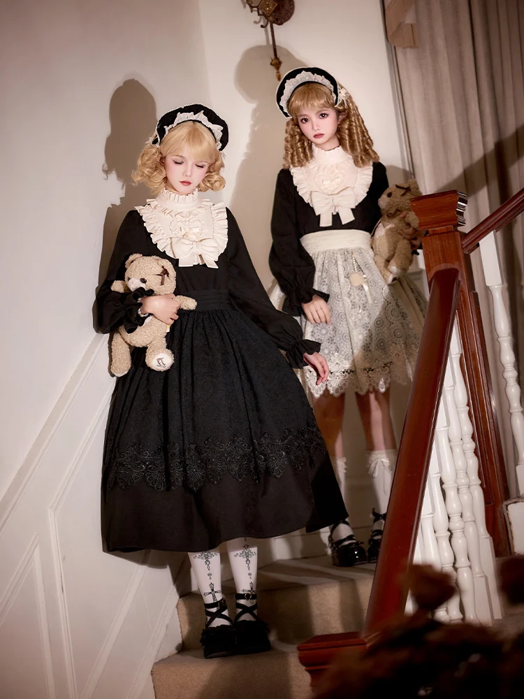 Twilight Choir Puji Original Design Loose Long Short Op Dress Apron Gemini Lolita Sweet Maid Dress