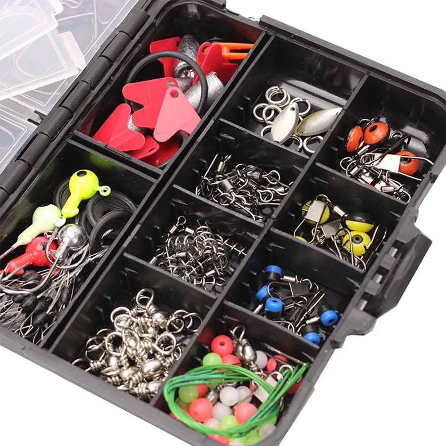 191pcs/box Fishing Tackle Set Jig Hooks Beads Sinkers Weight Swivels Snaps  Kit Angling Accessory