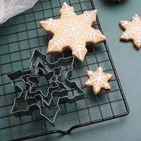 3 unids/set 3D cortador de galletas de copo de nieve de Navidad de acero inoxidable ,estampado de galletas y fondant accesorios para hornear
