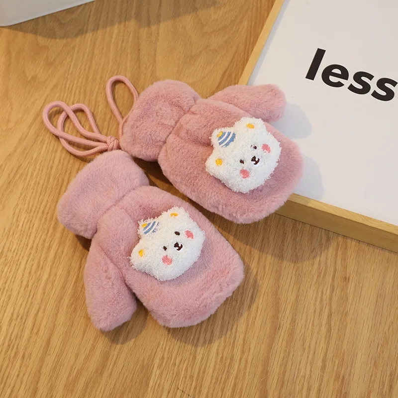 Girls Warm Plush Thick Baby Gloves Winter Plus Coral Fleece Full Finger Gloves Warm Cartoon Gloves for Boys 2-6Y 4