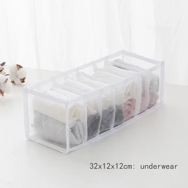 Jeans Compartment Storage Box Closet Clothes Drawer Mesh Separation Box Stacking Pants Drawer Divider Can Washed Home Organizer Underwear 7 grid