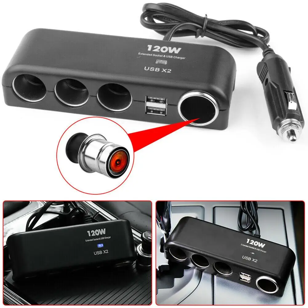4 in 1 Dual USB Car Charger Adapter Cigarette Lighter Multi Socket Cigar Jack Splitter Dual Usb