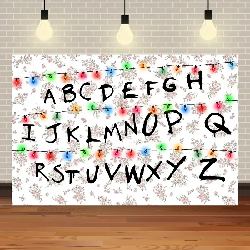 American TV Stranger Theme Background Lights Alphabet Episode Series Vinyl Banner Party Decoration Supplies Photo Prop Baby Gift - Image 12