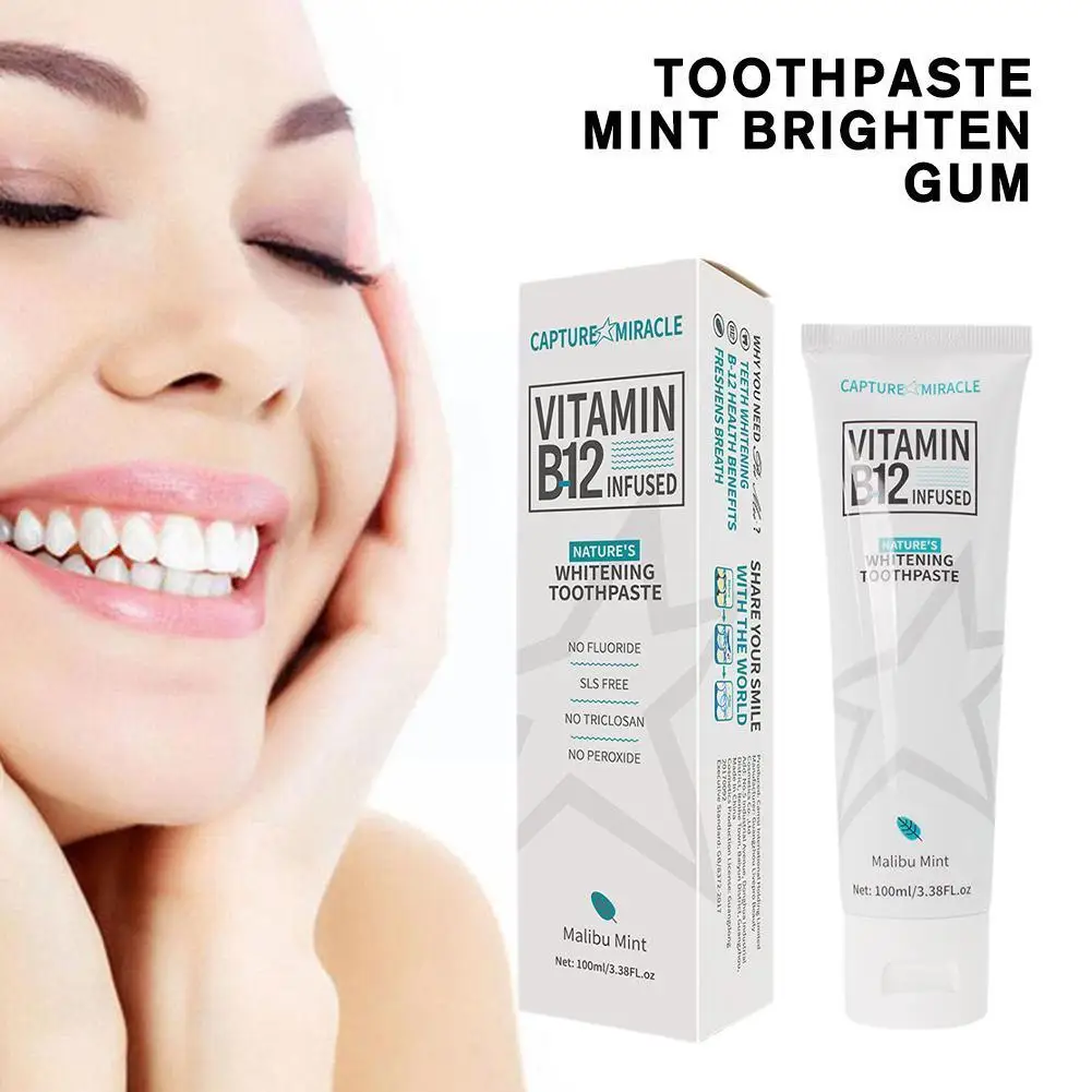 

Vitamin B12 Toothpaste Mint Brighten Gum Repair Oral Stains Tooth Remove Beauty Hygiene Whitening Breath Health 100ml Fresh O5E4