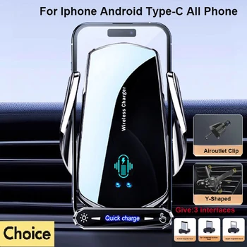 Caricatore wireless per auto con supporto per cellulare, supporto per montaggio auto, induzione elettrica, bloccaggio automatico