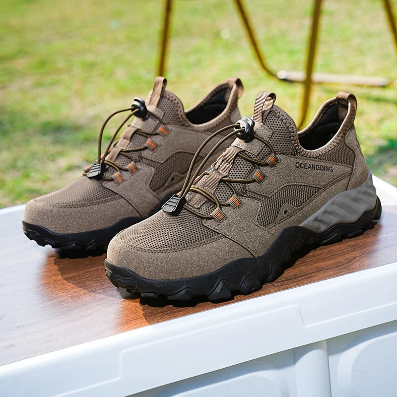 남성용 메쉬 야외 하이킹 신발, 미끄럼 방지 등산용 스니커즈, 통기성 및 튼튼함, 여름 신상