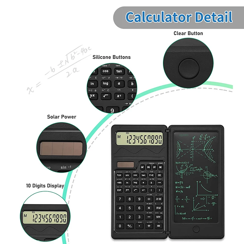 Energia Solar Dobrável Calculadoras Científicas Lcd Escrita Tablet Bloco de Desenho Gráficos Escritório Negócios Estudantes Professor - Imagem 3