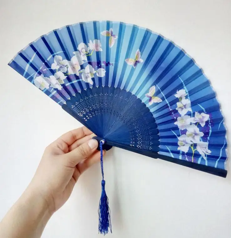 

Free shipping Pattern Folding Dance Wedding Party Lace Silk Folding Hand Held Flower Fan SN1470