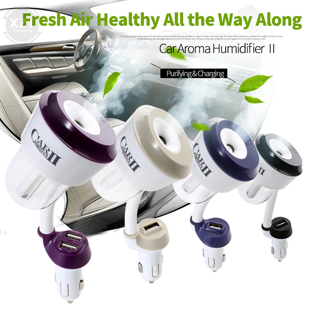 12V II Car Air Humidifier car Air Purifier Aromatic Oil Diffuser Aromatherapy Spray with 2 USB Car Charger Ports Accessories