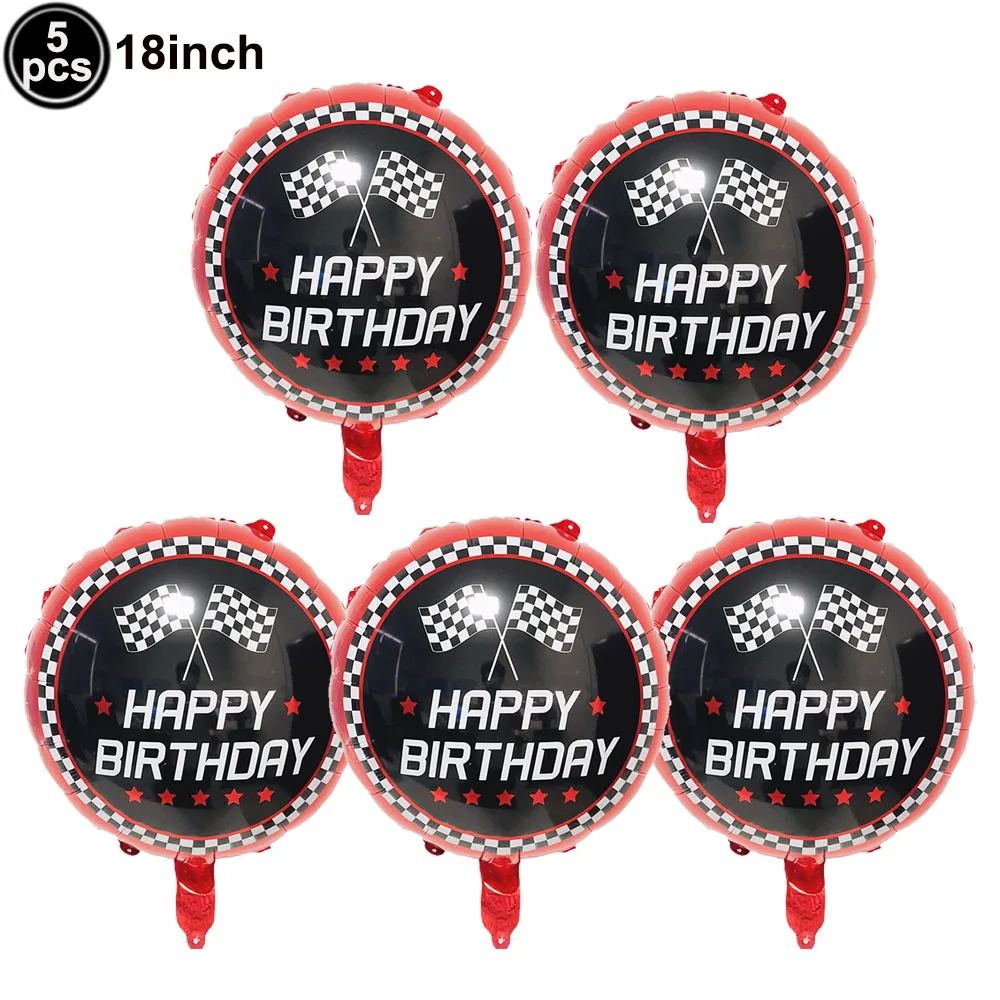 Race-Themed Birthday Party Decoration Set - Balloons, Traffic Cones, Checkered Flags, and Racing Wheel Foil Balloon