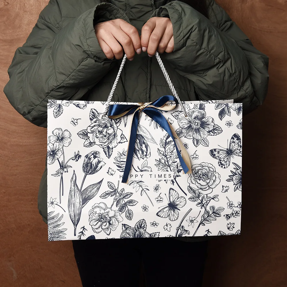 Premium Floral Gift Bags with Ribbon