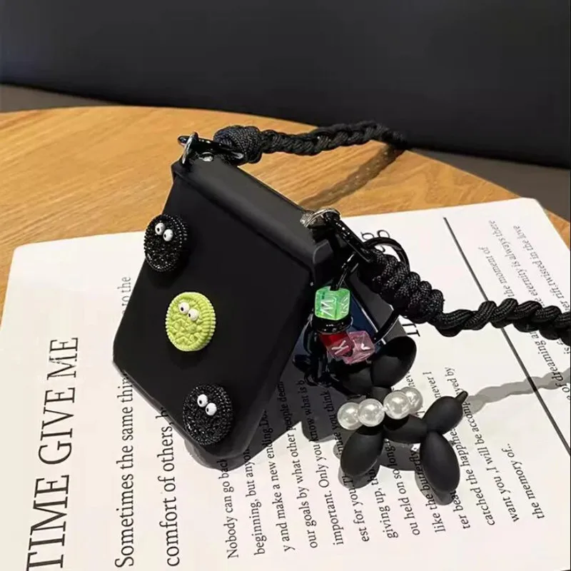 Luxury Crossbody Lanyard Hinge Phone Case with Cute Dog Pendant Decoration