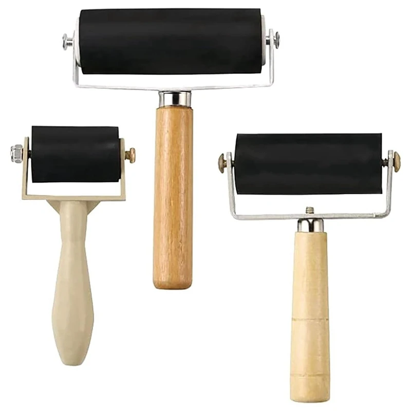 3 Pack Rubber-Roller Brayer Rollers 1.4/2.4/4 Inch paint roller rubber roller brush glue applicator roller Art Craft Roller For Printmaking, Ink, Wallpapers Stamping Gluing Tools